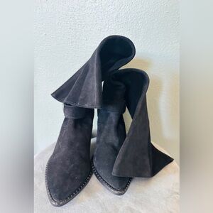 Anthro FREE PEOPLE Dahlia BLACK Suede Slouch Boots Knee High | Womens 38